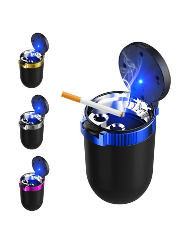 Cenicero de coche con tapa Suvnie, mini cubo de basura azul