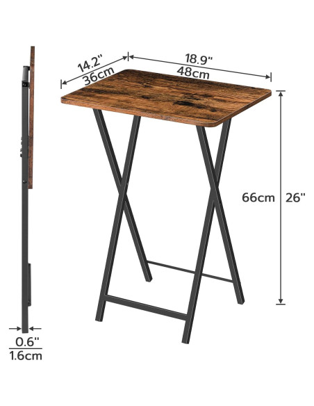 Mesa de bandeja de TV plegable HOOBRO, marrón rústico, 48x36 cm