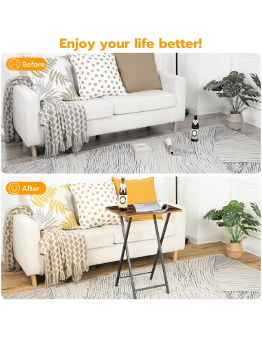 Mesa de bandeja de TV plegable HOOBRO, marrón rústico, 48x36 cm