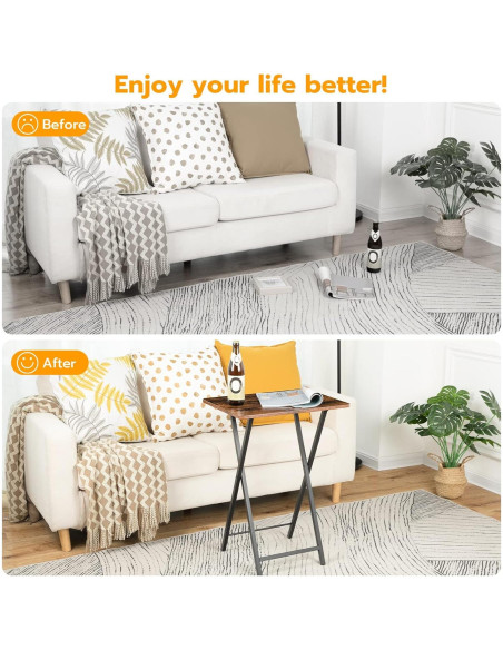 Mesa de bandeja de TV plegable HOOBRO, marrón rústico, 48x36 cm