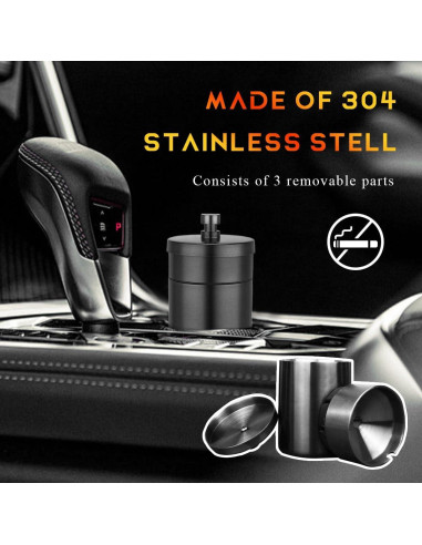 Cenicero de coche con tapa DXNQ de acero inoxidable, sin humo