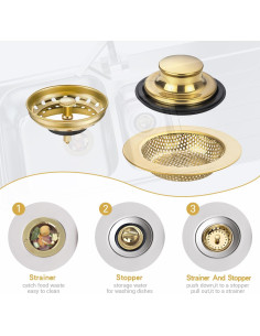 Juego de 3 Filtros de Desagüe RQYEKDO Acero Inoxidable Oro 2