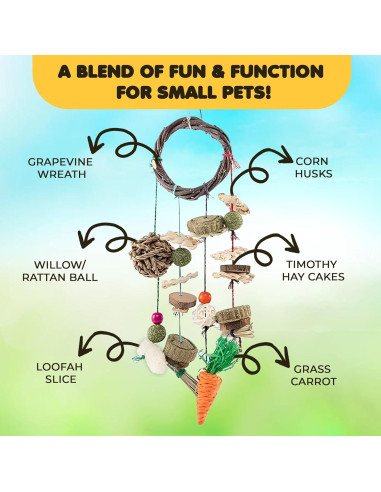 Juguete Masticable Colgante SunGrow para Conejos 43x18cm