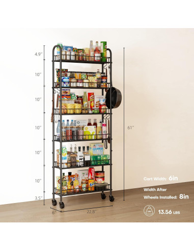 Carro de Almacenamiento Rodante VKTO 6 Niveles Negro 15.24 cm