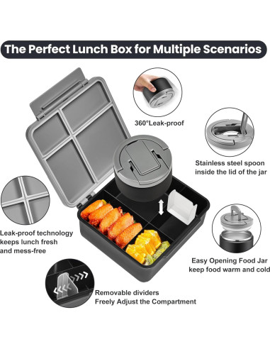 Caja de Almuerzo Bento Howeemo con Termo Aislado 236ml 4 Compartimentos