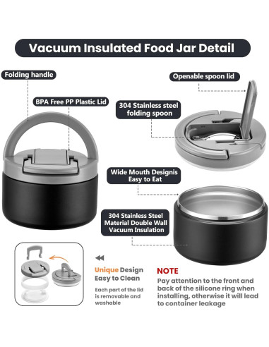 Caja de Almuerzo Bento Howeemo con Termo Aislado 236ml 4 Compartimentos