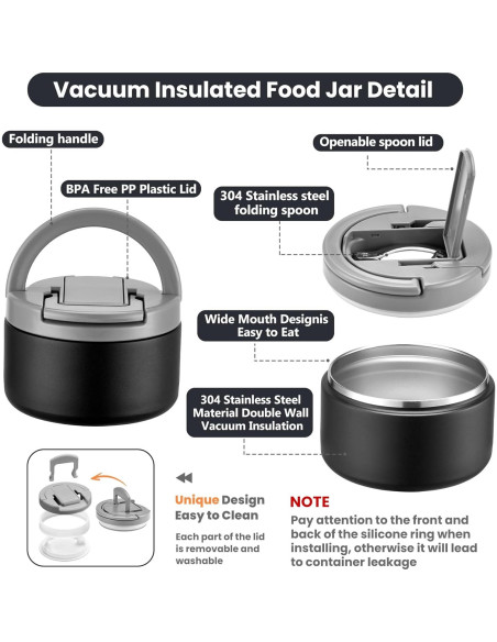 Caja de Almuerzo Bento Howeemo con Termo Aislado 236ml 4 Compartimentos