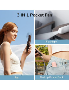 Ventilador Mini JISULIFE F8 3 en 1 Recargable USB Rosa 2