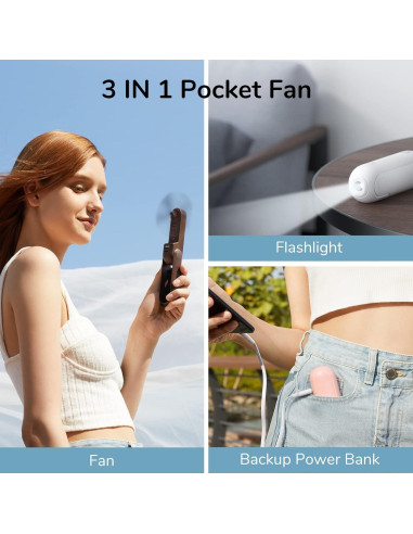 Ventilador Mini JISULIFE F8 3 en 1 Recargable USB Rosa