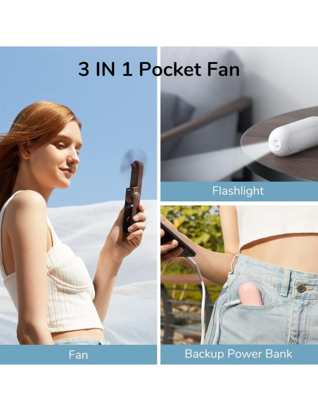 Ventilador Mini JISULIFE F8 3 en 1 Recargable USB Rosa