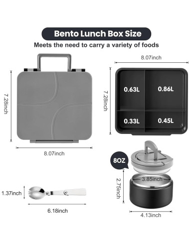 Caja de Almuerzo Bento Howeemo con Termo Aislado 236ml 4 Compartimentos