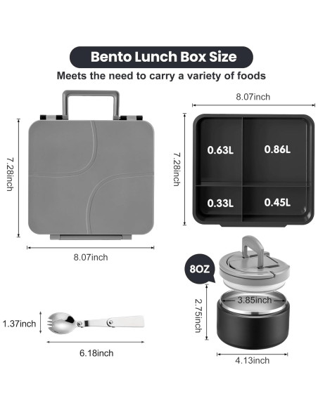 Caja de Almuerzo Bento Howeemo con Termo Aislado 236ml 4 Compartimentos