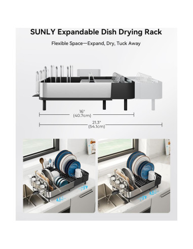Estante de Secado de Platos Expandible SUNLY Acero Inoxidable