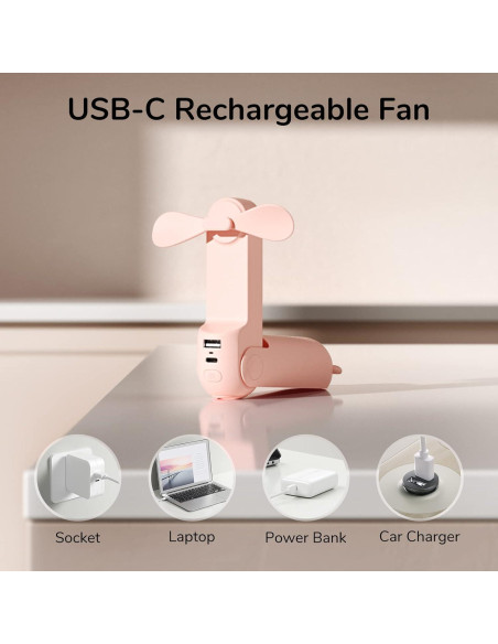 Ventilador Mini JISULIFE F8 3 en 1 Recargable USB Rosa