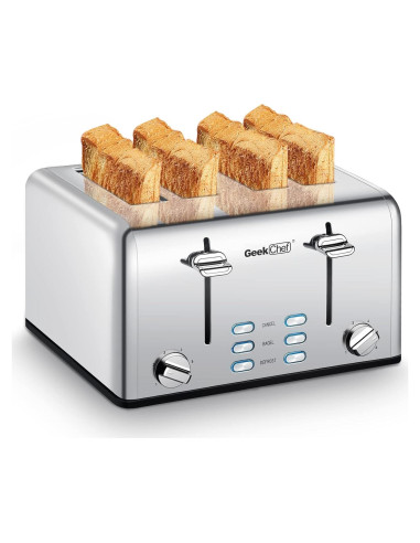 Tostadora Geek Chef de Acero Inoxidable 4 Rebanadas Extra Anchas