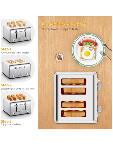 Tostadora Geek Chef de Acero Inoxidable 4 Rebanadas Extra Anchas