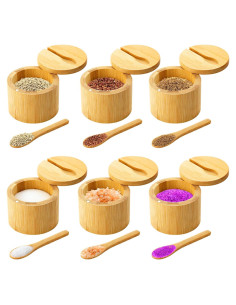 Honeydak 6 PCS Contenedores de Sal de Bambú con Tapa Magnética