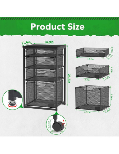 Carro de Archivos Rodante Sbanmao con 4 Cajones Negro