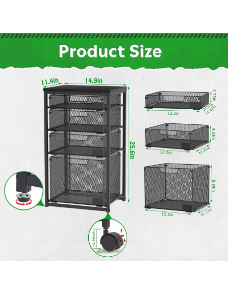 Carro de Archivos Rodante Sbanmao con 4 Cajones Negro