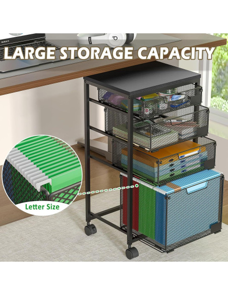 Carro de Archivos Rodante Sbanmao con 4 Cajones Negro