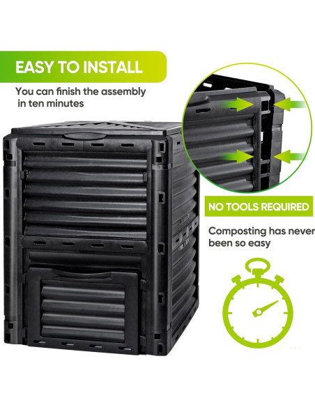 Bin de Compostaje F2C 300L Negro - Fácil Montaje y Aeración
