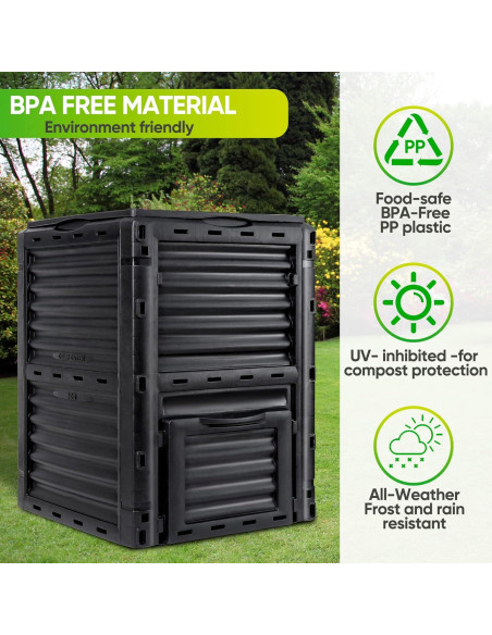 Bin de Compostaje F2C 300L Negro - Fácil Montaje y Aeración