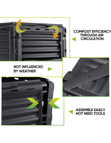 Bin de Compostaje F2C 300L Negro - Fácil Montaje y Aeración
