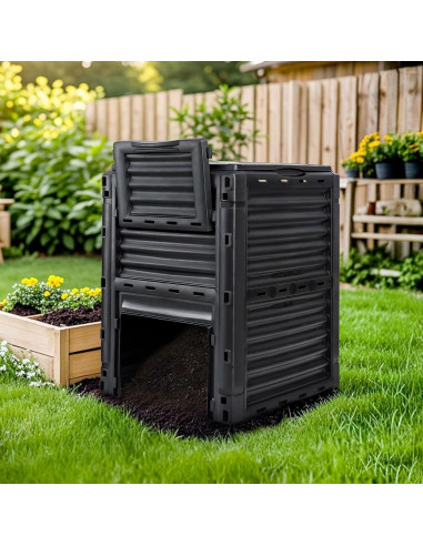 Bin de Compostaje F2C 300L Negro - Fácil Montaje y Aeración