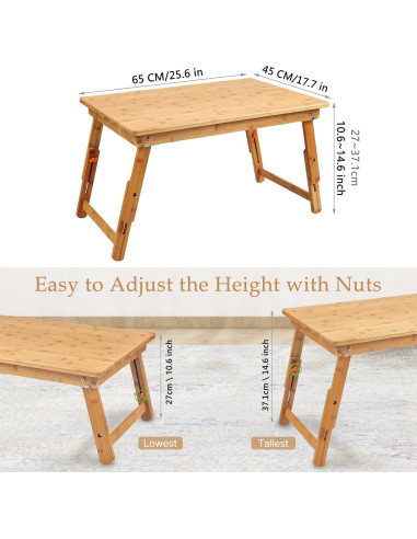 Mesa bandeja para laptop Nnewvante 65x45cm ajustable bambú