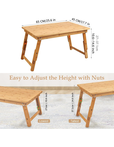 Mesa bandeja para laptop Nnewvante 65x45cm ajustable bambú