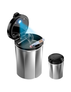 Cenicero de coche Tmengdao con tapa y luz LED, diseño moderno