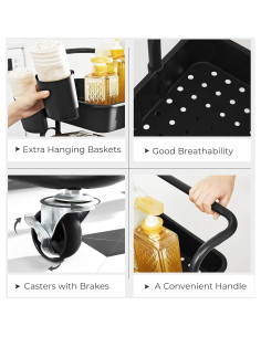 Carro Rodante de Almacenamiento SONGMICS 3 Niveles Negro 2