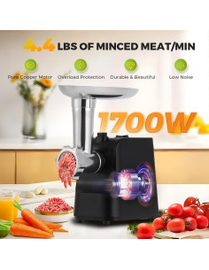 Picadora de Carne Eléctrica Flyseago 1700W 9-en-1 con Accesorios 2