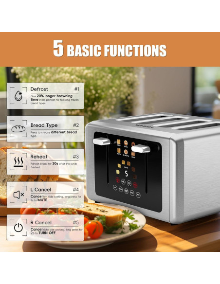 Tostadora Whall 4 Rebanadas Acero Inoxidable Pantalla Táctil