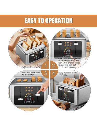 Tostadora Whall 4 Rebanadas Acero Inoxidable Pantalla Táctil