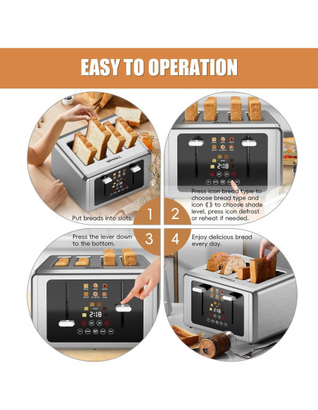 Tostadora Whall 4 Rebanadas Acero Inoxidable Pantalla Táctil