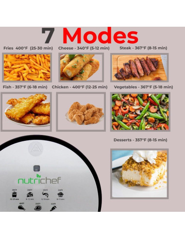 Freidora de Aire NutriChef 2 Cuartos 1000W Antiadherente Negra