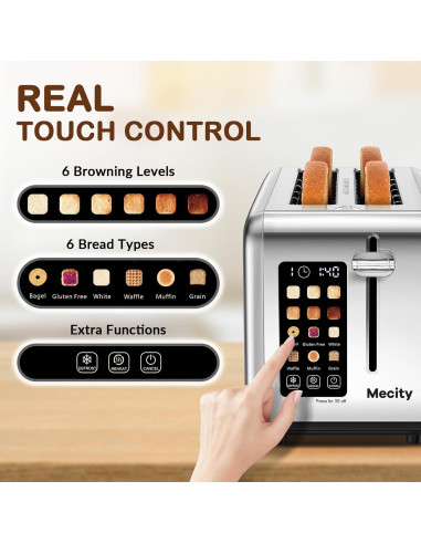 Tostadora Mecity T-78A de 4 Rebanadas Acero Inoxidable 1400W