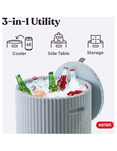 Mesa Enfriadora Lateral Keter 39L Gris Azulado 3 en 1
