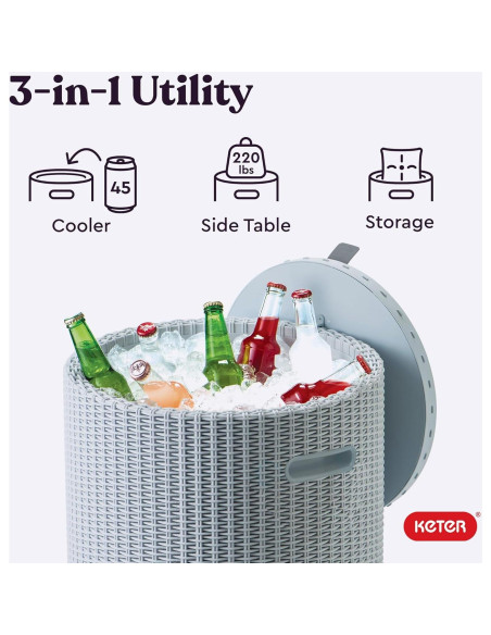 Mesa Enfriadora Lateral Keter 39L Gris Azulado 3 en 1