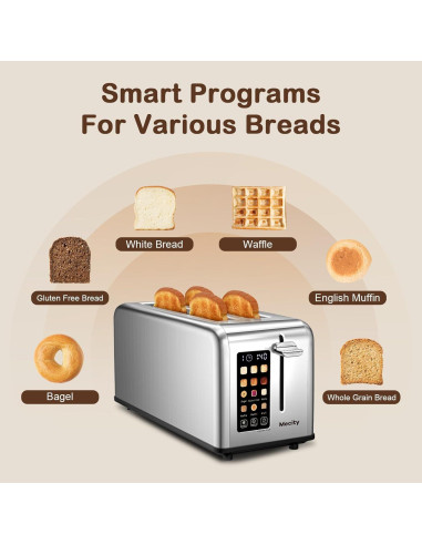 Tostadora Mecity T-78A de 4 Rebanadas Acero Inoxidable 1400W