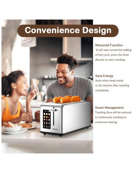 Tostadora Mecity T-78A de 4 Rebanadas Acero Inoxidable 1400W