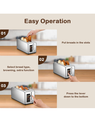 Tostadora Mecity T-78A de 4 Rebanadas Acero Inoxidable 1400W
