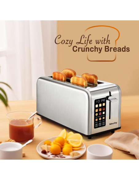 Tostadora Mecity T-78A de 4 Rebanadas Acero Inoxidable 1400W