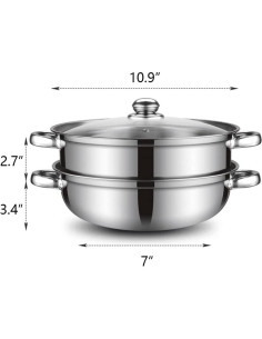 Olla de vapor 28 cm Lcilent de acero inoxidable 18/8 con tapa 2