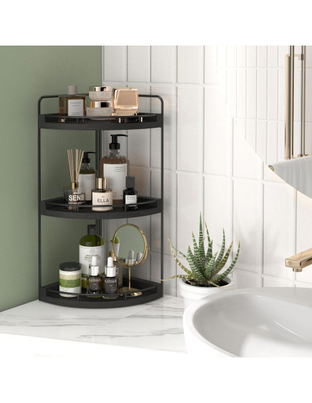 Organizador de Esquina para Baño Fixwal de Madera Rústica 3 Niveles Organizador de Esquina para Baño Fixwal de Madera Rústica 3 Niveles