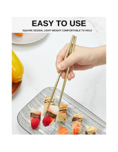 Palillos de Titanio Reutilizables MUMSUNG 23cm Oro Antideslizantes 2