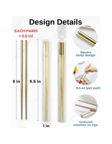 Palillos de Titanio Reutilizables MUMSUNG 23cm Oro Antideslizantes