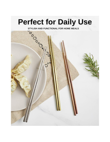 Palillos de Titanio Reutilizables MUMSUNG 23cm Oro Antideslizantes