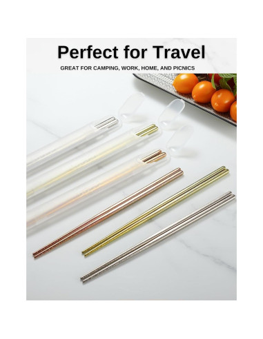 Palillos de Titanio Reutilizables MUMSUNG 23cm Oro Antideslizantes